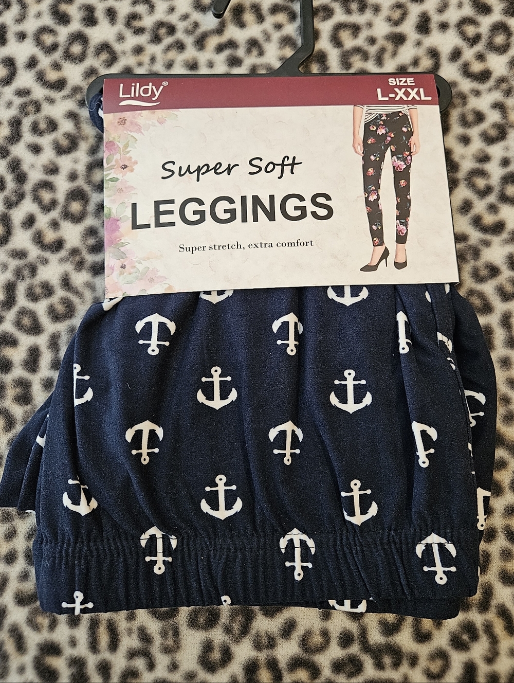Lildy Printed Super Soft Leggings, Size L-XXL, Brand New (Navy and White Anchor)